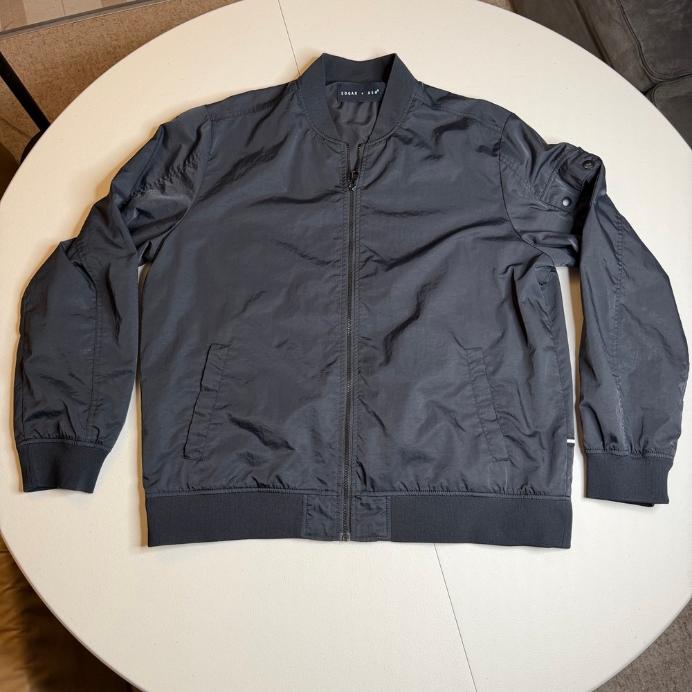 Edgar‎ + Ash Mens Black Nylon Bomber Jacket Full Zip Utility Sleeve Pocket XL